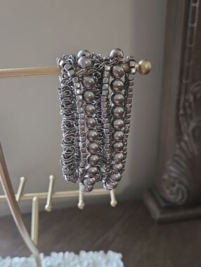 Silver-Tone Beaded Multi-Strand Bracelet